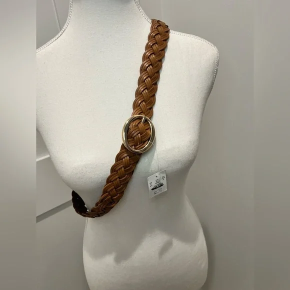 J. Crew Braided Italian leather Brown Belt with Gold Buckle CG072 $90 - Picture 5 of 9